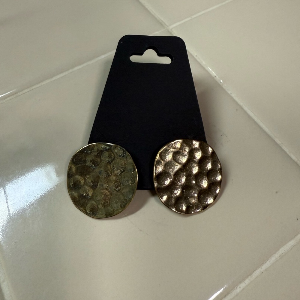 Hammered Gold-Tone Round Earrings